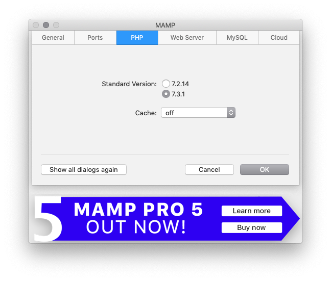 Screenshot of MAMP interface