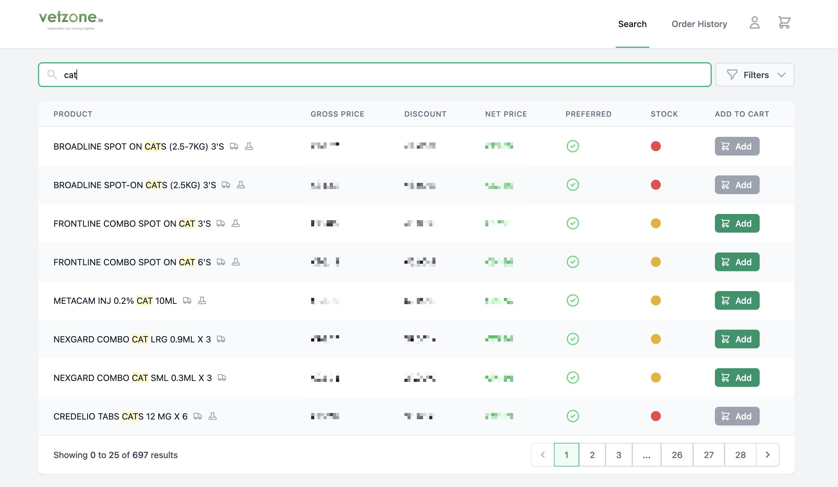 Screenshot of Vetzone interface